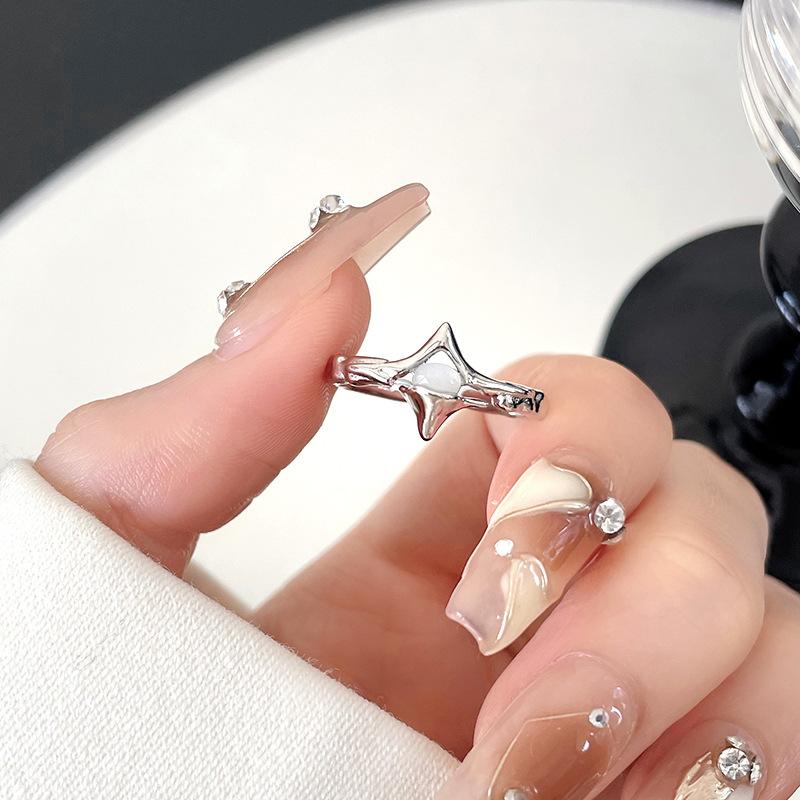 High-End Starlight Open Ring, Black And White Simple Index Finger Ring, Couple Docking, Fashionable Niche Personalized Jewelry