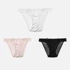 CINOON 3Pcs/Lot Women's Satin Sexy Briefs Lace‑Trim Mesh Spliced Panties Bow‑decor Solid‑Color Hollow‑out Bikini Briefs