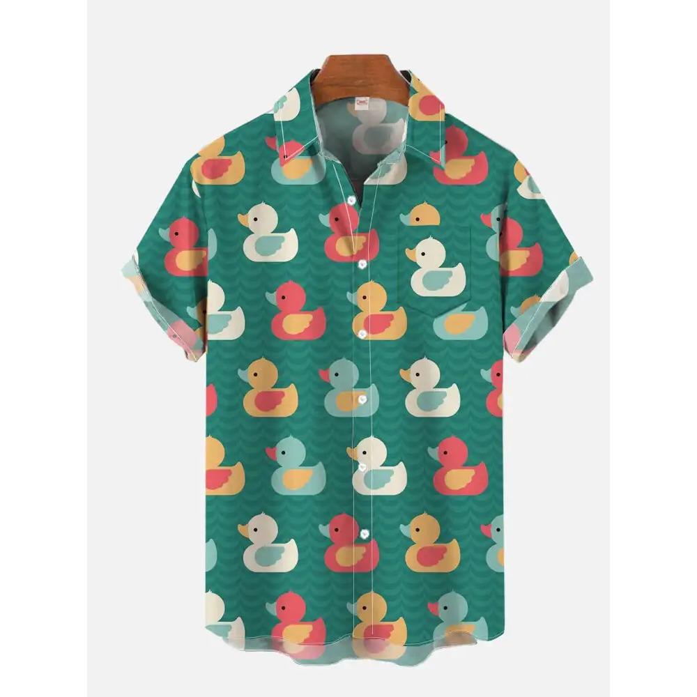 2026 Men's Summer New 3D Printed Reachy Duck Pattern Hawaiian Shirt Casual Printed Floral Short Sleeve Hawaiian Tropical Tops