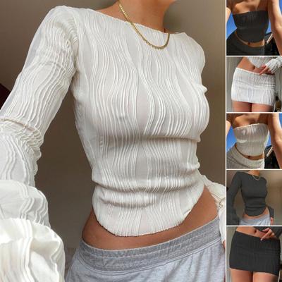 Γυναικεία μονόχρωμη μονόχρωμη μακρυμάνικη λαιμόκοψη Σέξι αφαλός με λαιμόκοψη