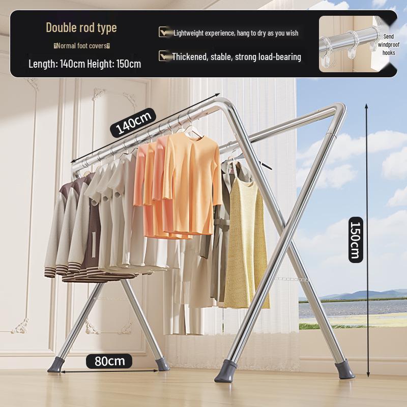 Sturdy Stainless Steel Clothes Drying Rack with Single Rod for Indoors and Outdoors