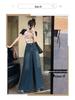 2024 Retro High Waist Wide Leg Denim Skirt with Frayed Edges for Spring & Autumn