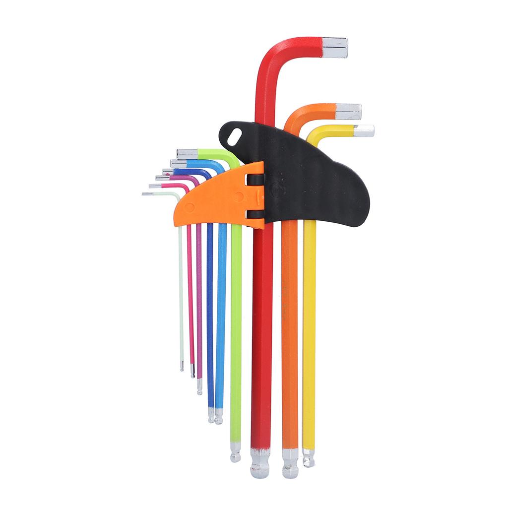 9Pcs Hex Wrench Key Set Multi Colour Chrome Vanadium Steel Ball End Long Arm Tools 1.5?10mm