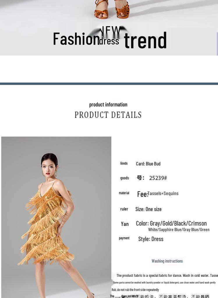 High-End Women's Latin Dance Tassel Dress - Sexy Adult Performance and Competition Costume