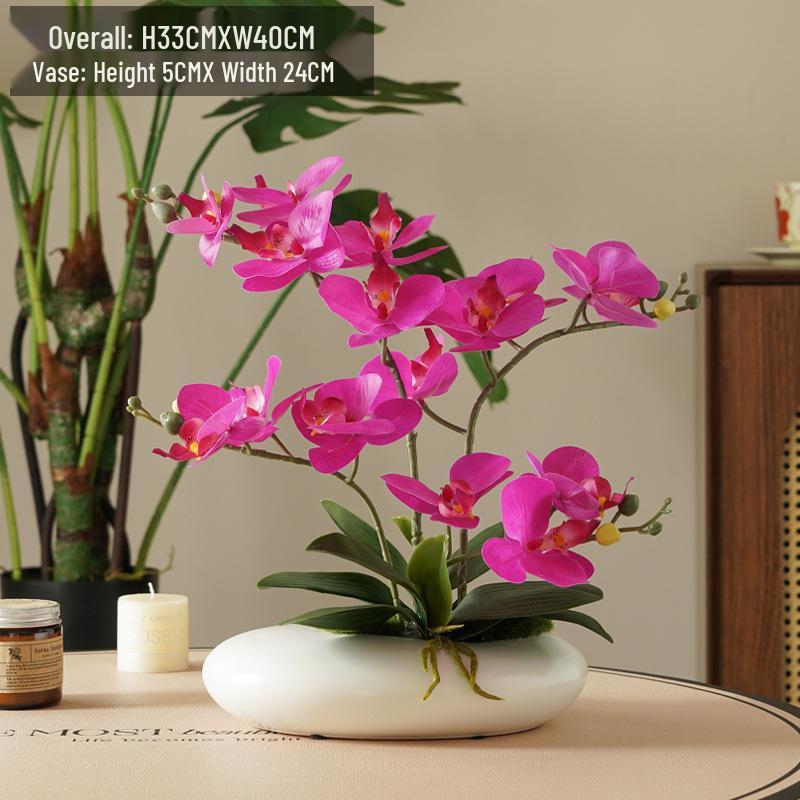 Realistic Phalaenopsis Artificial Flower Centerpiece for Dining Table with Vase