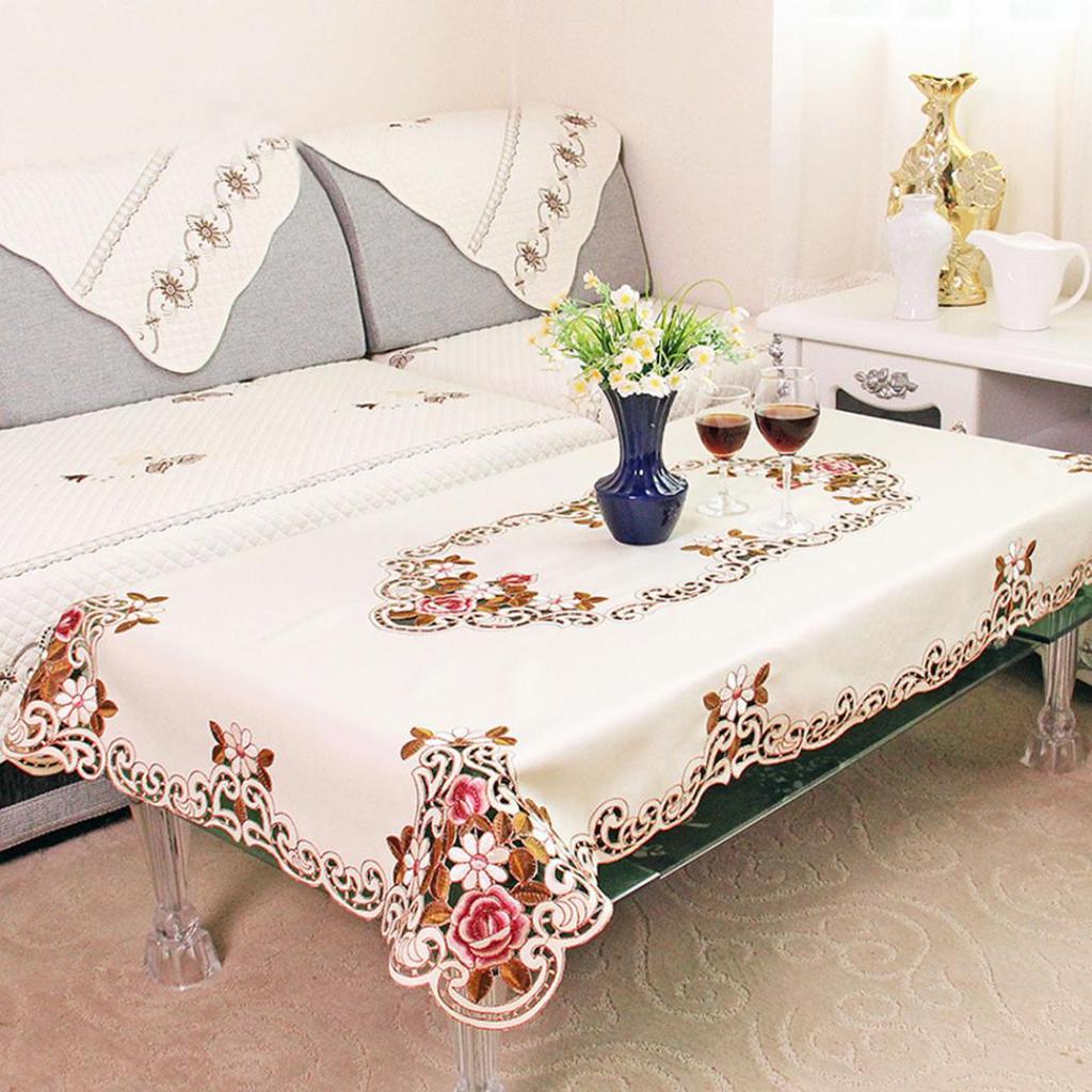 Buy Rectangle Pastoral Embroidered Floral Pattern Tablecloth Table