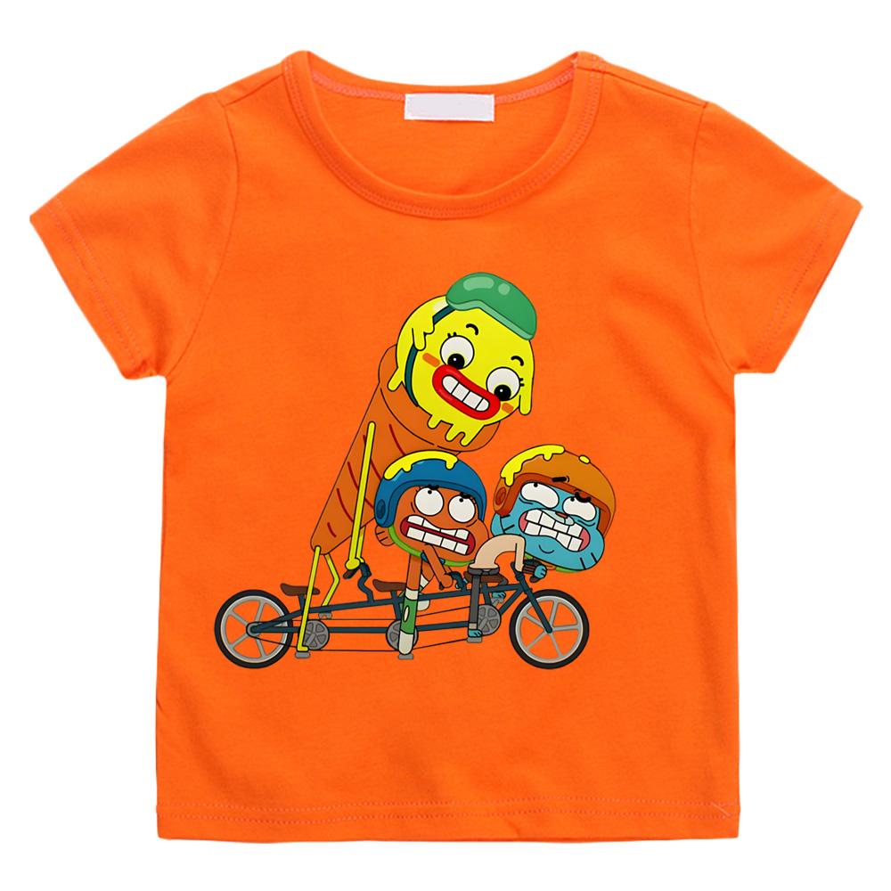 TV The Wonderfully Weird World of Gumball Cycling print T-shirts Cartoon Manga Kawaii 100%Cotton Short Sleeve Boys Girls T Shirt