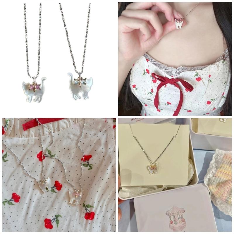 Zircon Bow Cat Pendant Necklace Adjustable Length Clavicle Chains Fashionable Animal Collarbone Chain Jewelry for Women