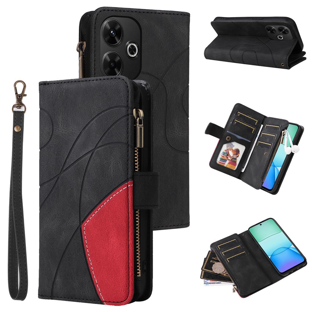 For Xiaomi Redmi 13 5G/13 4G/Note 13R 5G Leather Case with Strap Zipper 9 Card Slot Phone Cover Stand