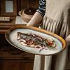 Kiln Change Big Fish Plate Retro Ceramic Plate Home Plate Restaurant Plate Oval Tray Storage Plate