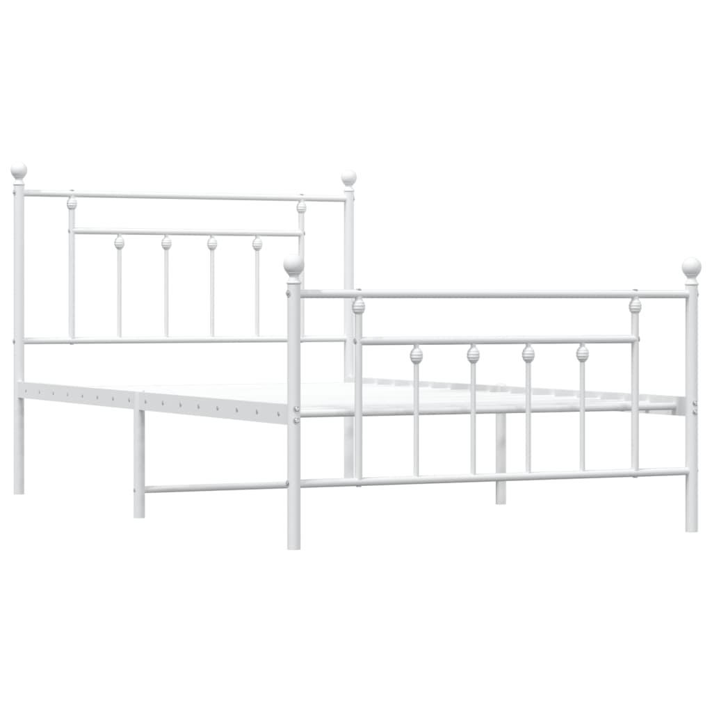 Metal Bed Frame with Headboard and Footboard White 107 x 203 cm