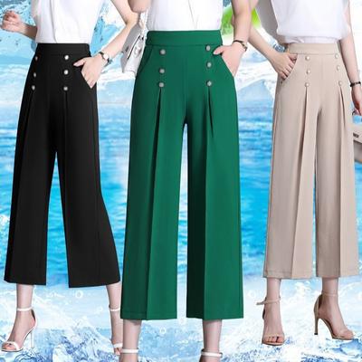 Doppelreihige Weitbeinige Hosen Damen Lässig Hohe Taille Knöchellang Pantalones Neue Mode Baggy Gerade Hosen