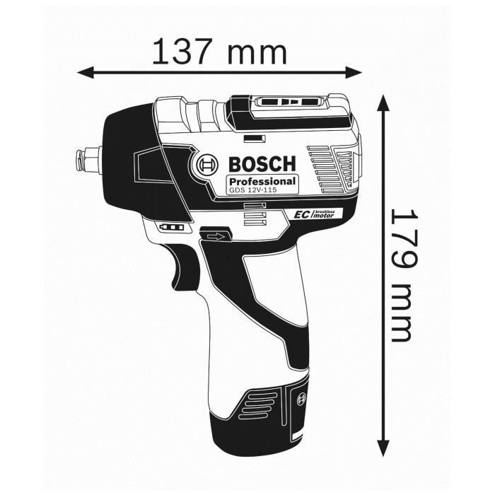 Impact Wrench - BOSCH PROFESSIONAL - GDS 12V-115 - 115 Nm - 2 Ah - 2600 Rpm