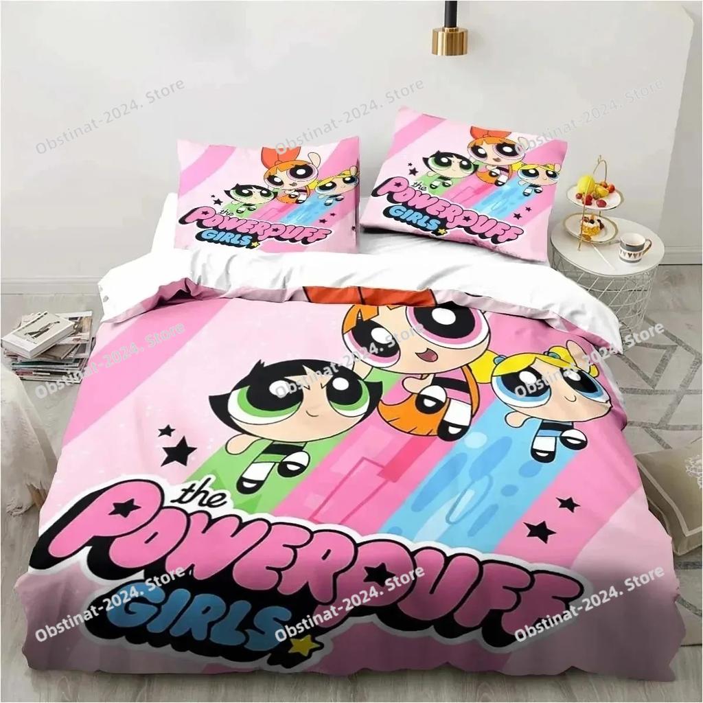 Down Duvet Cover Cartoon T-The Powerpuff Girls Bedding Sets - Anime Cosplay Cute Queen King Size Double Bed Full Size Gifts