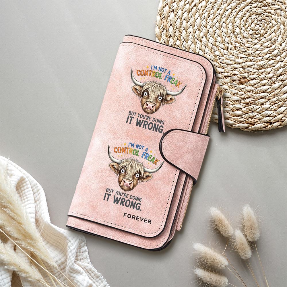Highland Cow Print Wallet Portable Leather Card Holder Funny Fashion Purse