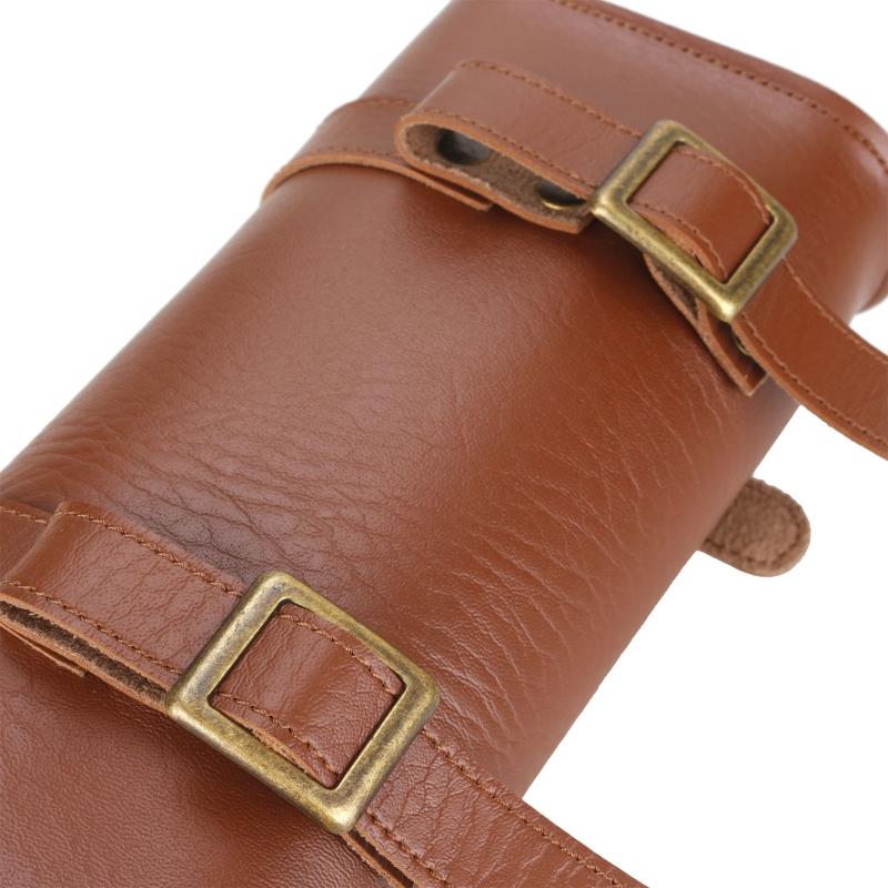 Motorcycle Handlebar Bag Saddlebag, PU Leather Handmade Motorcycle Fork Bag Roll, Durable Storage Tool Pouch with Straps