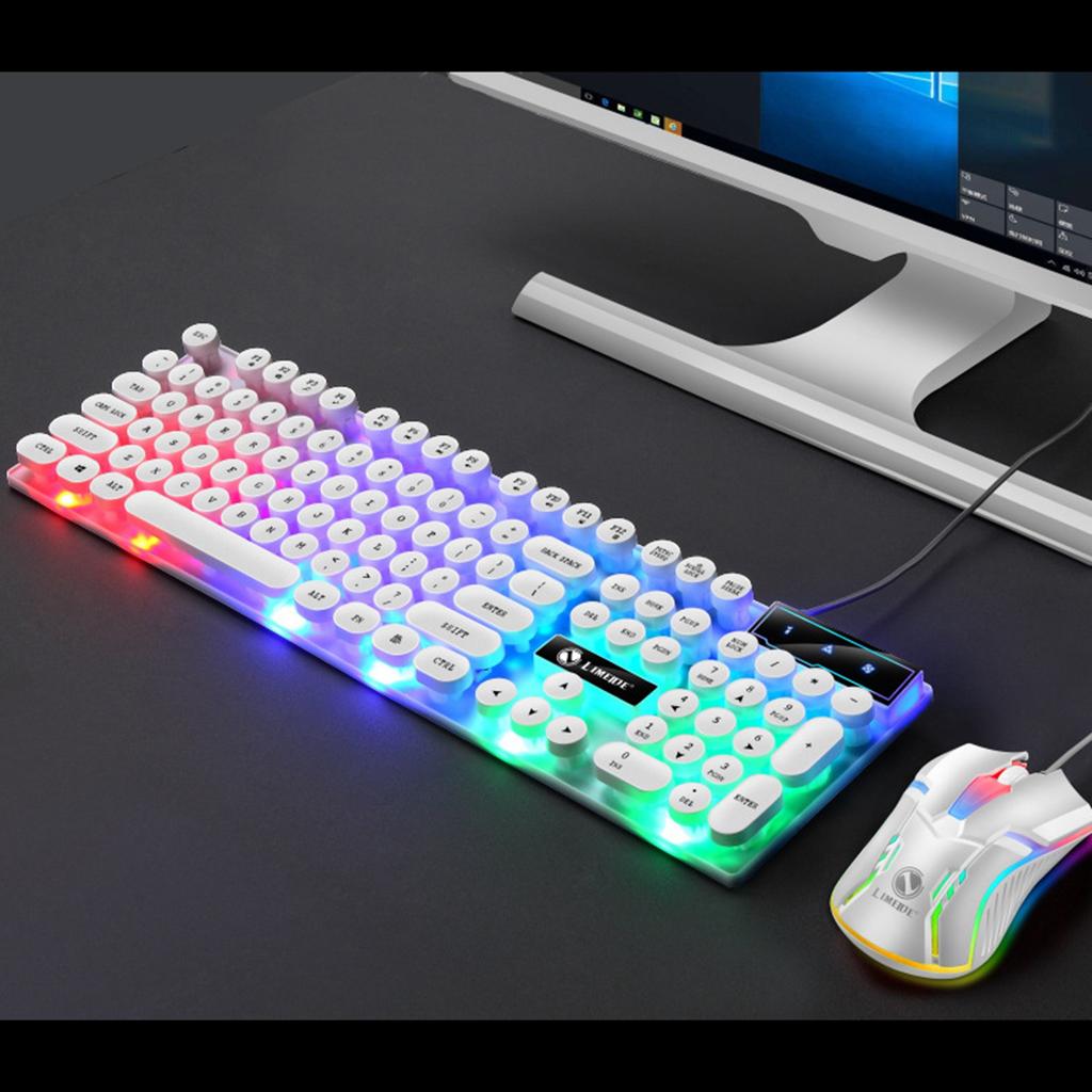 Tastatur Maus Combo Punk Retro Tastenkappen USB Kabelgebunden Bunt Hintergrundbeleuchtet Langlebiges ABS Tastatur und Maus für Gaming Laptop PC