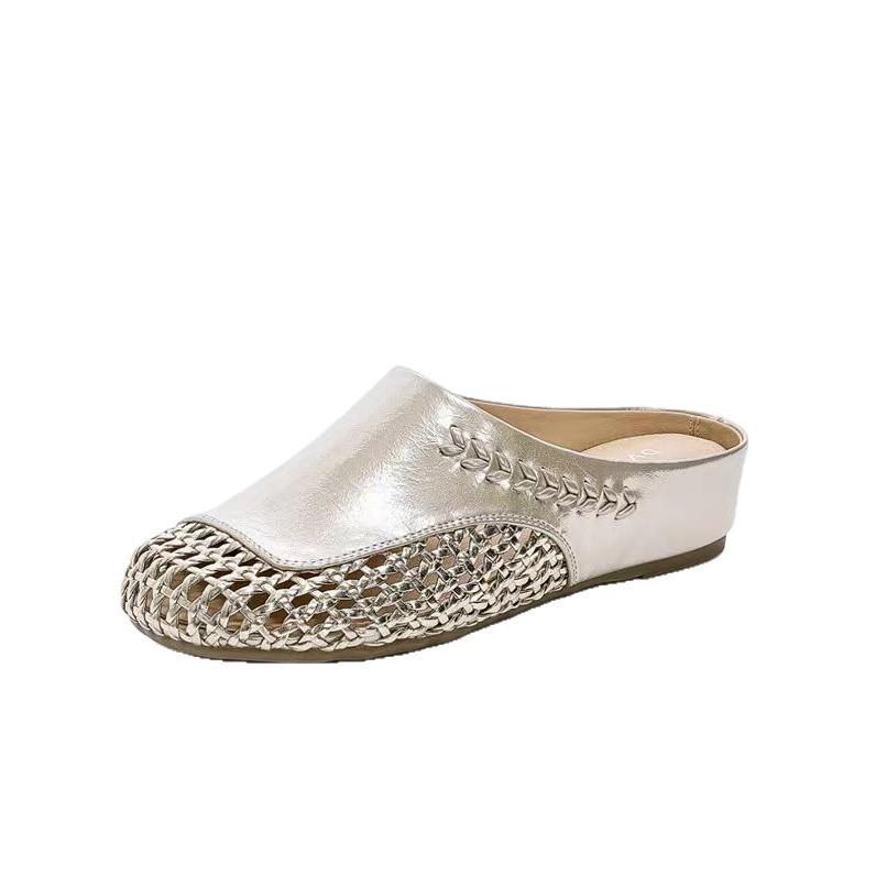Thick-bottomed woven hollow bag head cool slippers women's 2025 new comfortable and breathable one-pedal beach Roman slippers