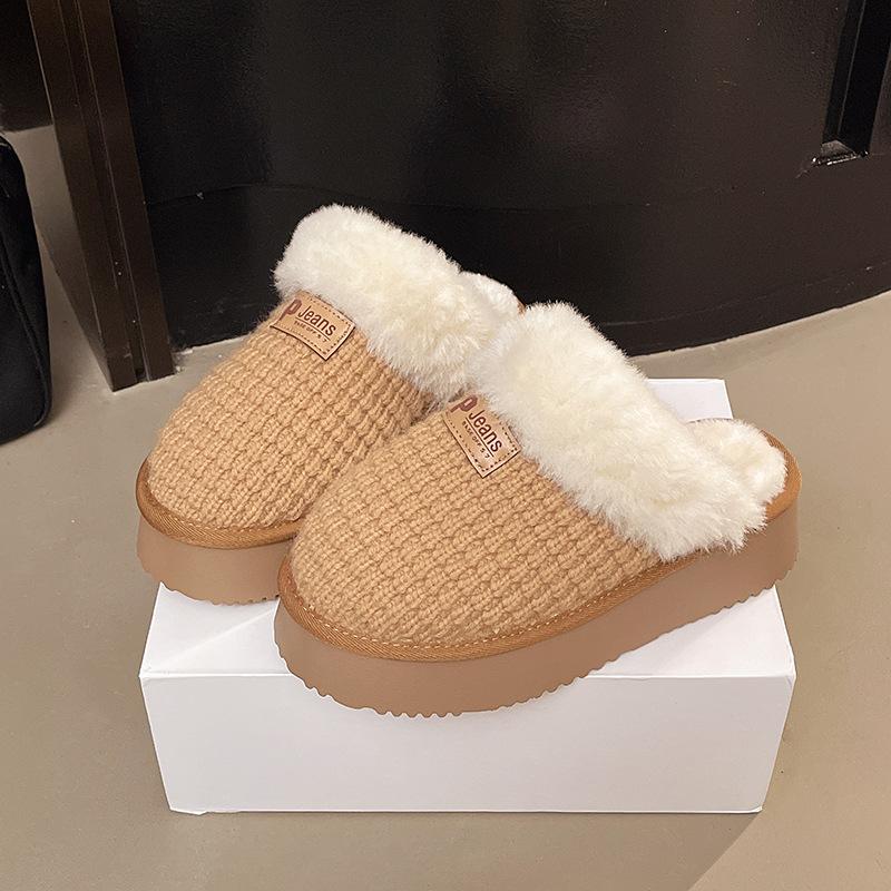 Mao Mao Slippers Women's Outer Wear 2025 Autumn and Winter New Outer Wear Thick-bottomed Piled Cotton Slippers Spot