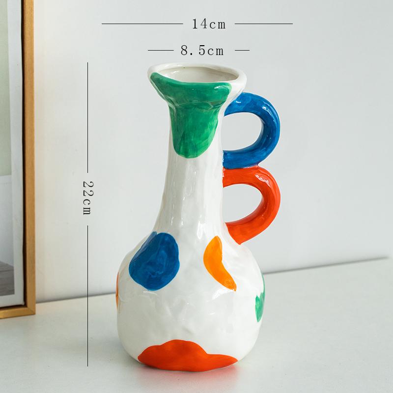 Handmade painted ceramic vase hotel exhibition niche flower ware Creative ceramic decorative vase Flower Arrangement Decoration