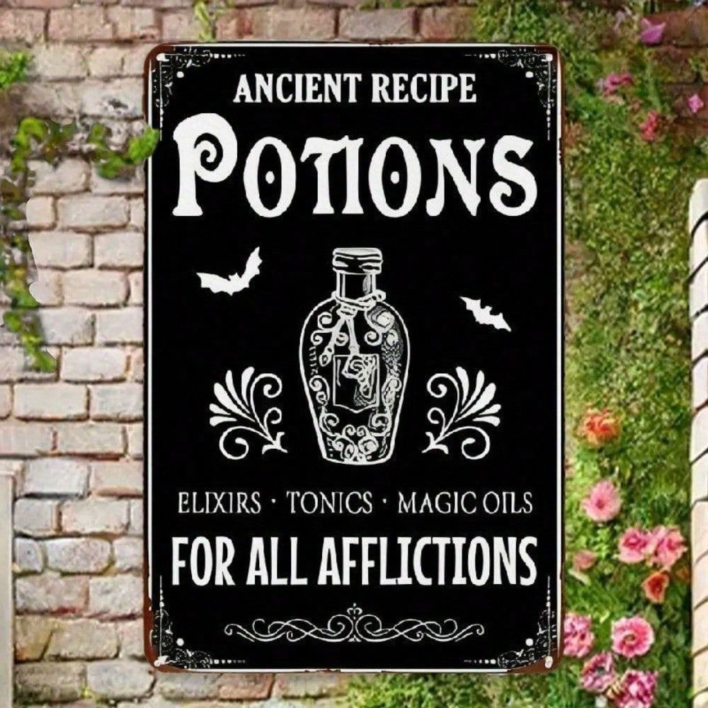 Tin Sign Vintage Halloween Pumpkin Witch Bat Flower Decorative Metal Poster Wall Art 8x12 Inch
