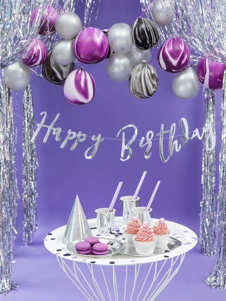 Partydeco Striscione Buon Compleanno Argento 165Cm