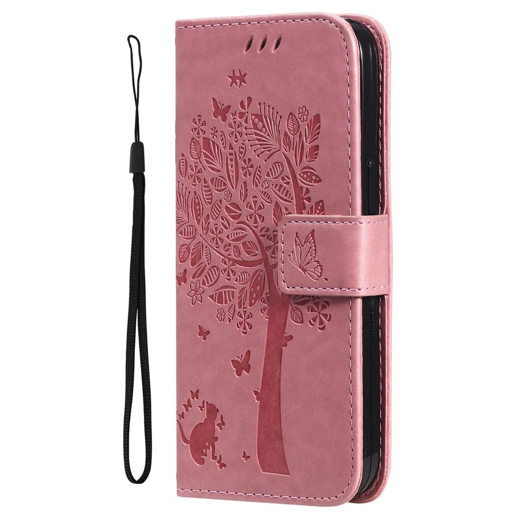 For iPhone 16e Phone Case with Stand Cat Tree Pattern Leather Wallet Mobile Cover