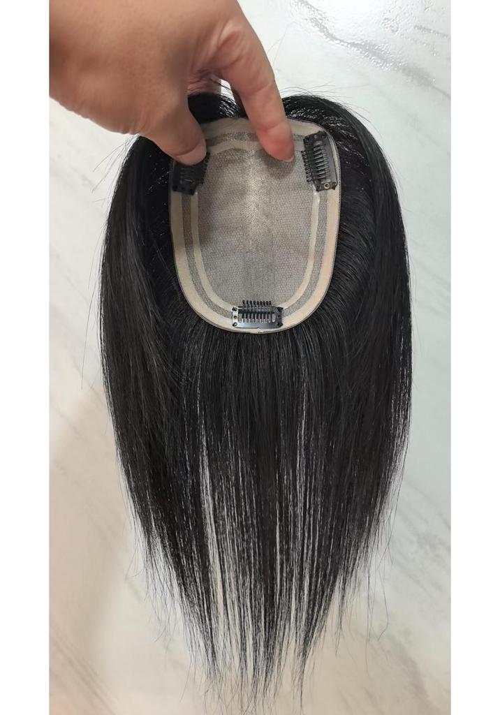 Hand-Knitted Fluffy Real Hair Topper for Women: Conceal White Hair, Invisible Hair Replacement.