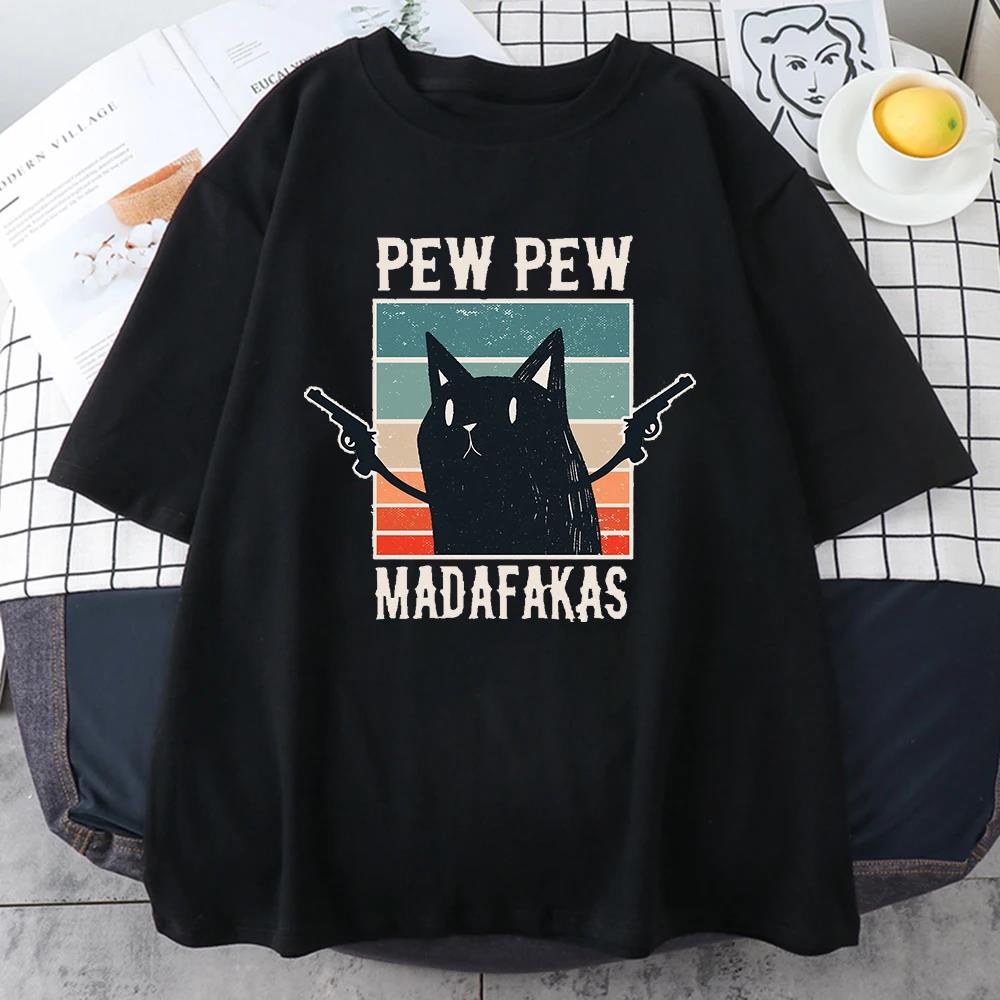 

Pew Madafakas Black Cat Graphic Print T Shirt Unisex Autum Winter Cotton Short Sleeve Fashion Streetwear Plus Size T Shirt Women L