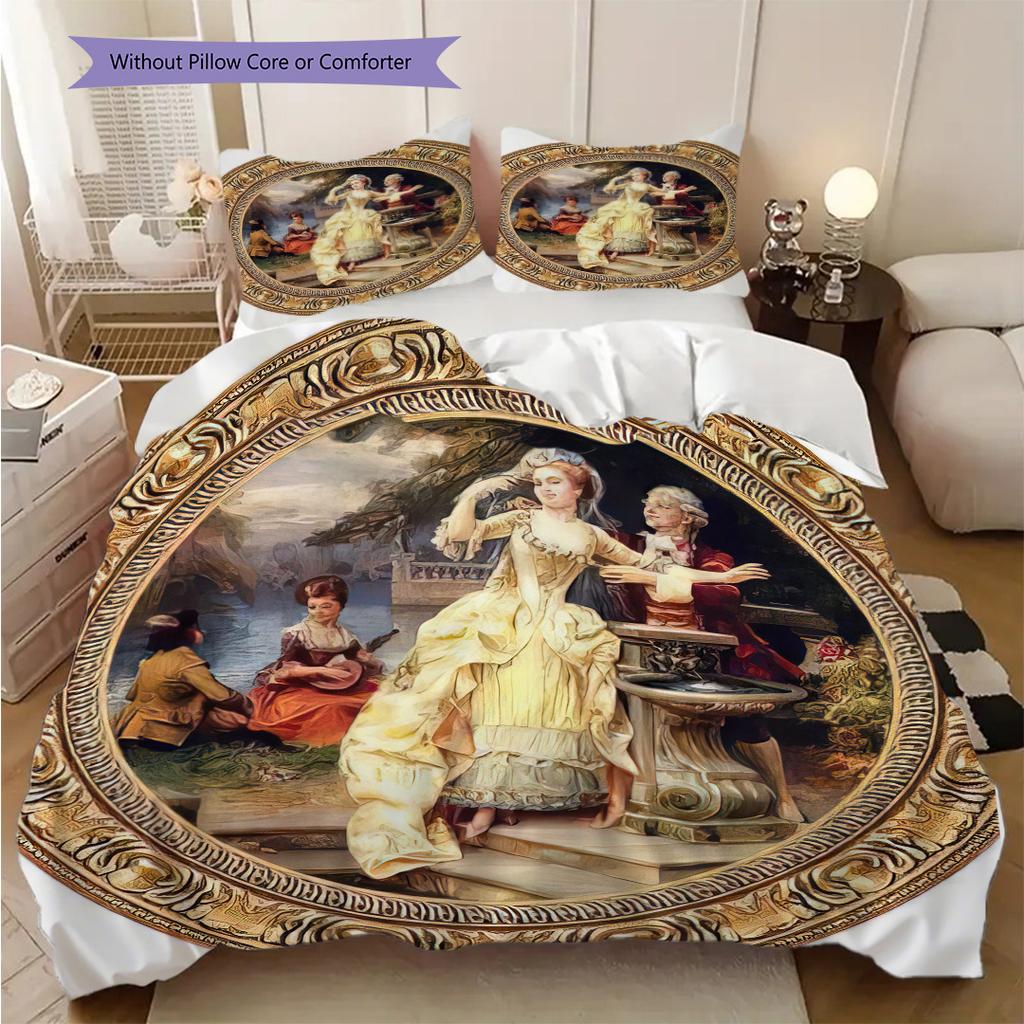 Elegant Victorian-style Romantic Lady Bedding, Duvet Cover, Pillowcase, Home Decoration, Birthday Gift (1 * Duvet Cover+2 * Pillowcase, Coreless)