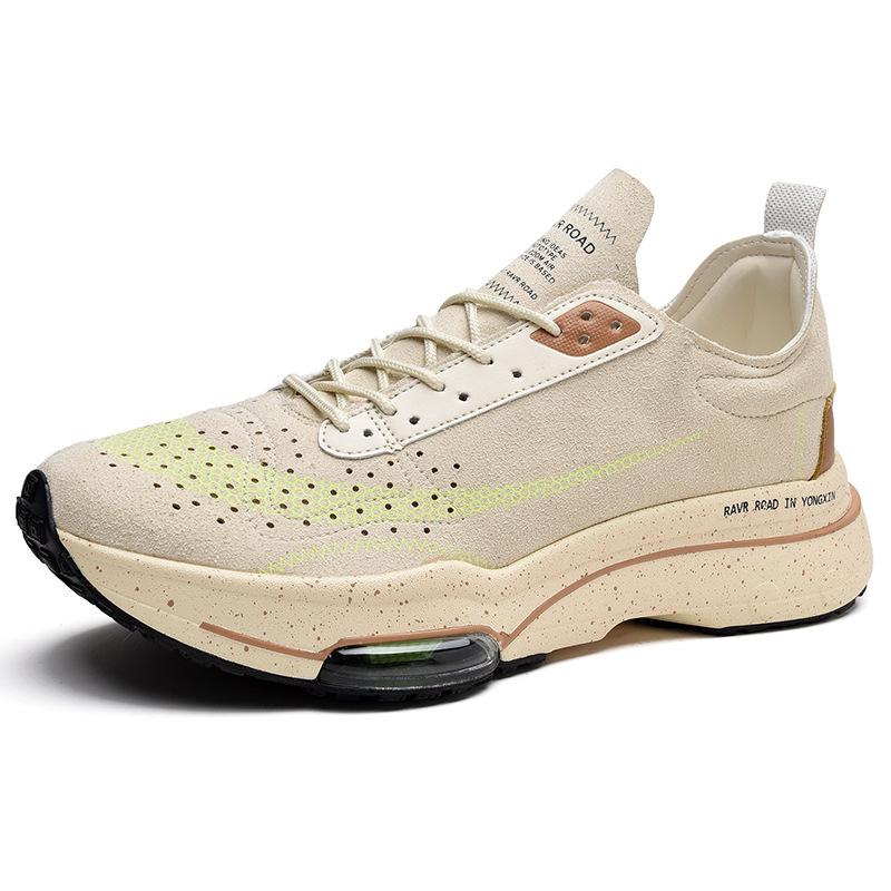 

Four Seasons First-layer Velvet Cowhide Low-top Air Cushion Couple Sports Running Shoes Breathable Large Size Casual Shoes 46 бежевый