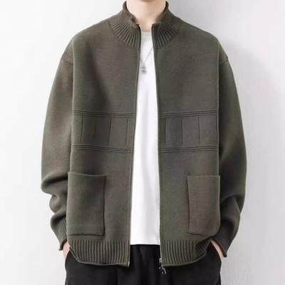 Stand Up Collar Knitted Cardigan Jacket, Men's, Spring and Autumn Seasons, Loose Casual Jacket, Casual Quality Men's Clothing, Winter Inner Wear