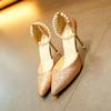 10cm Stiletto Heels Sexy Pointed Toe Sandal for Women Pearl Beaded Ankle Strap Elegant Summer Shoes