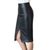 Damen Frühlings Bodycon PU-Lederrock Eng Anliegend Elegant Einfarbige Schlitzrock