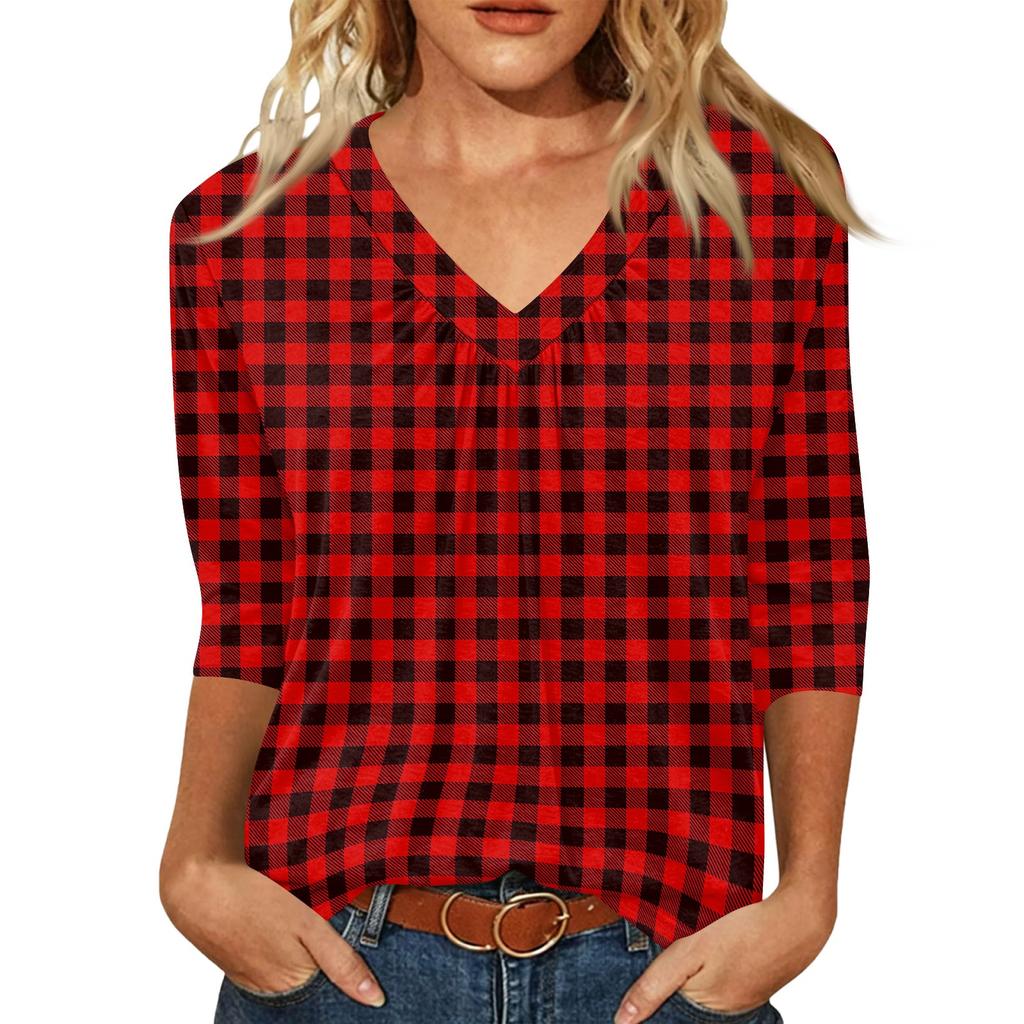 Damen Casual V-Ausschnitt Geometrischer Print Oberteil, Dreiviertelarm Bluse für den Alltag