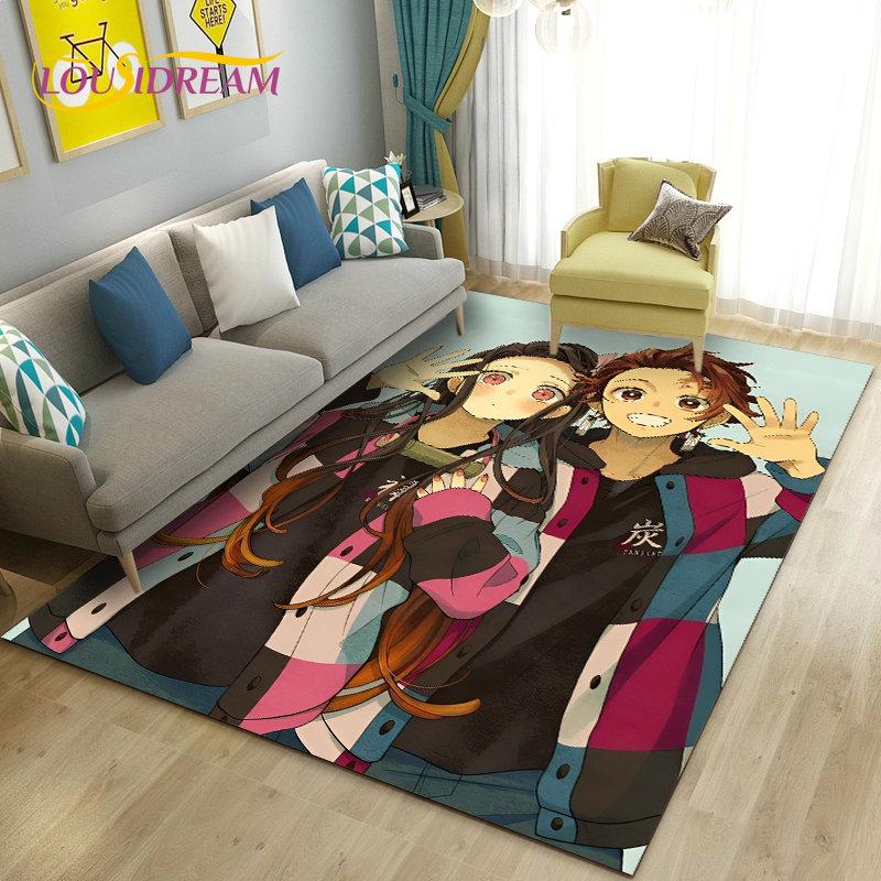 3D Demon Slayer Cartoon Area Rug Large,Carpet Rug for Living Room Bedroom Sofa Doormat Decoration,Kids Play Non-slip Floor Mat