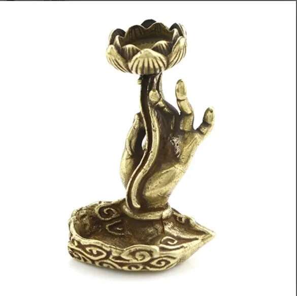 Copper Hand Lotus Backflow Incense Burner Aromatherapy Holder