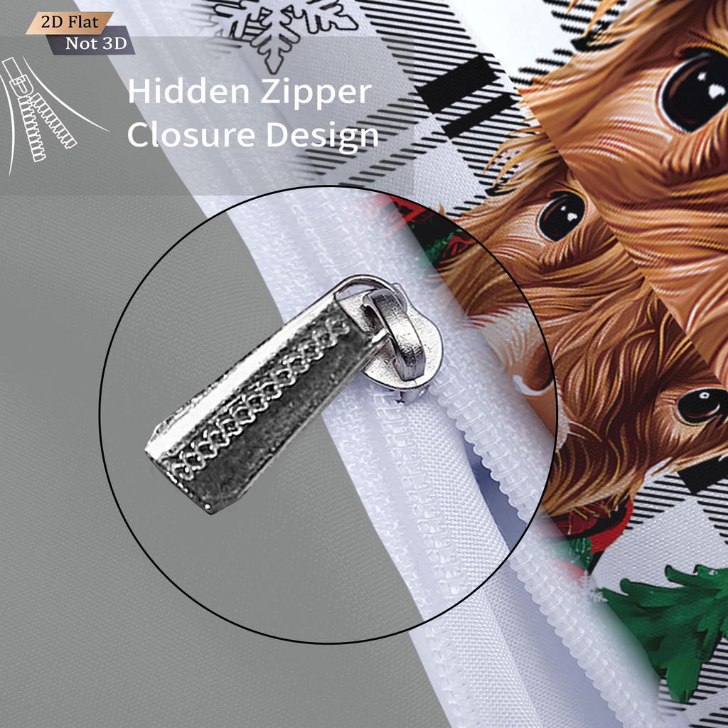 3-teiliges kariertes Weihnachts-Highland-Kuh-Druck Bettwäscheset ohne Füllung, mehrgrößig, Schlafzimmer-Bettdeckenbezug-Dekoration, maschinenwaschbar