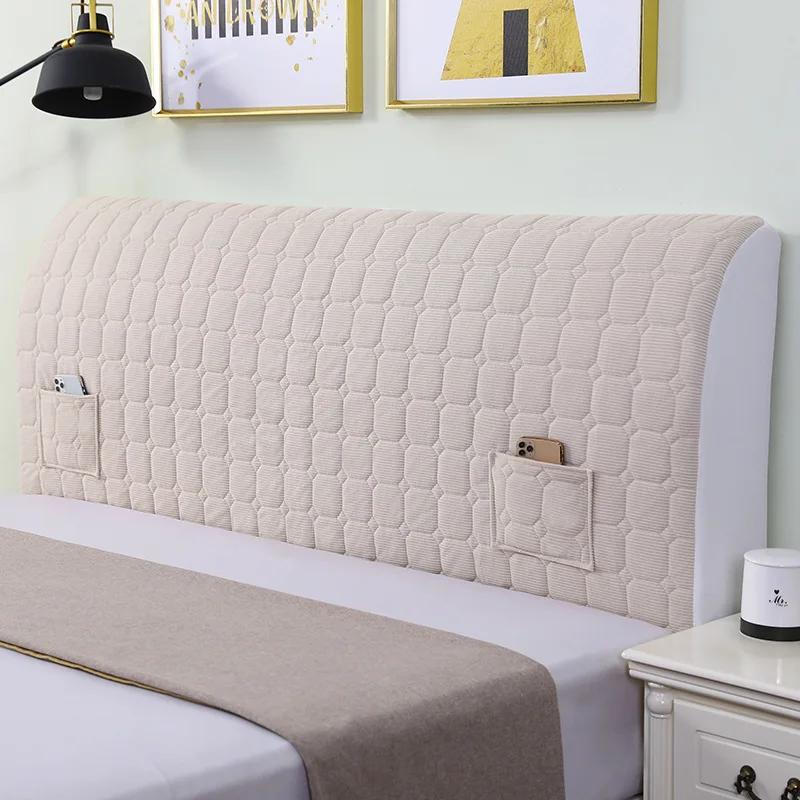 

High Grade All-inclusive Headboard Cover Velvet Quilted Bed Head Cover Soft Smooth Bedroom Backrest Dust Protector Cover W120 x H60cm бежевий