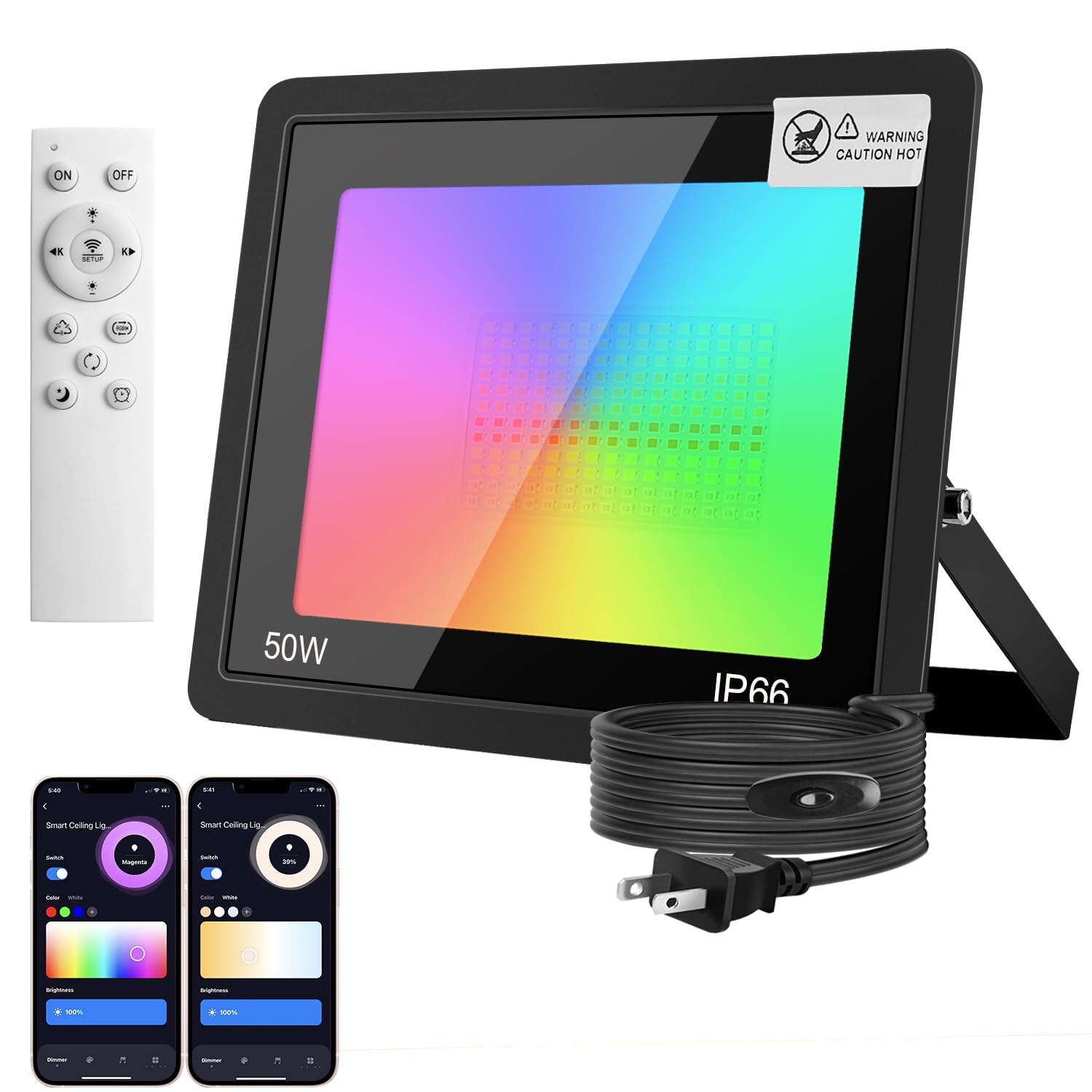 

[2023 Upgraded Edition] Ledoversea RGB LED Floodlight, 50W, IP66 Waterproof and Dustproof, 100V Compatible, Stepless Dimming and Color Adjustment,