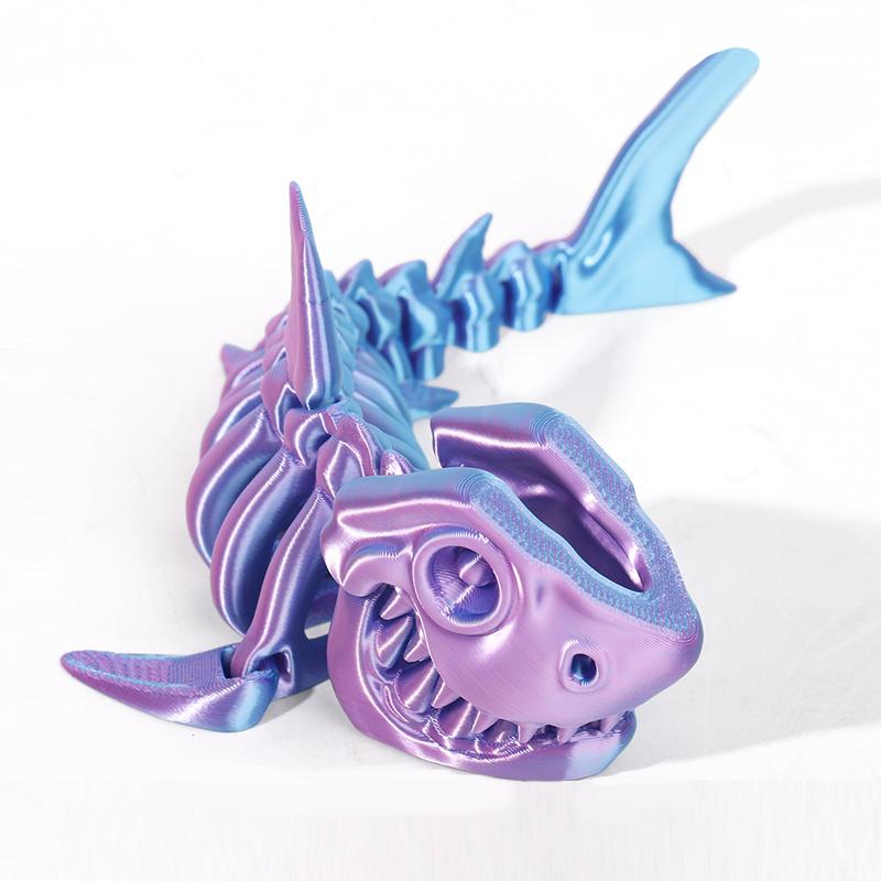 3D Printed Shark Model Solid Color Movable Doll Multi-jointed Articulated Animal Figurine Desktop Decoration Decompression Toy