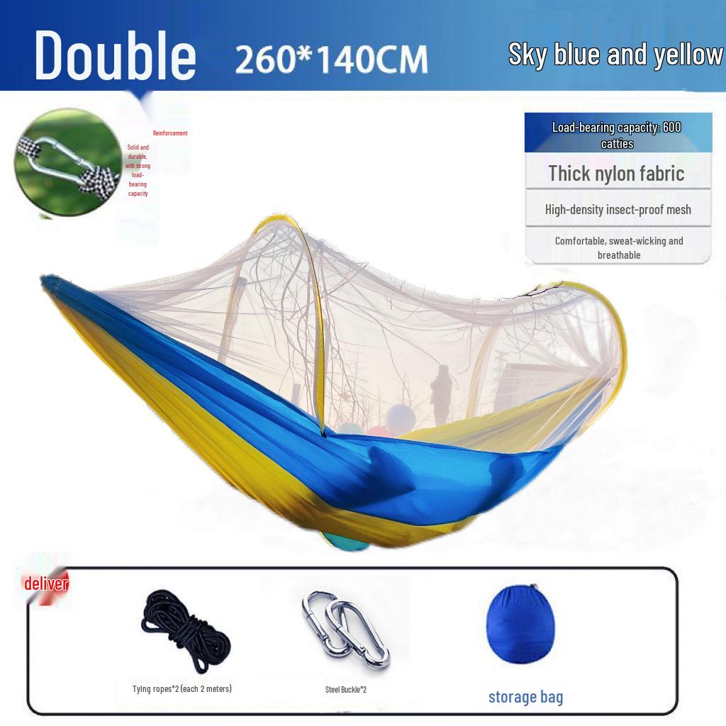 Quick Open Portable Outdoor Hammock with Mosquito Net - Anti-Rollover Design for Adults and Children, Thickened for Camping
