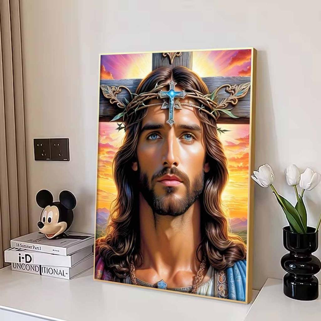 Jesus Cross Art Painting Piece Set, DIY Diamond Painting Cross Stitch Craft 5D Art Crafts Decoration Home Mural