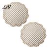 Heat Proof Mats for Dining 2Pcs Round Plaid Fabric Placemats Scalloped Tableware Coasters Resistant Plate Washable Place Table Tea Party