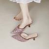 Baotou Half Slippers Women's Outer Wear 2025 Summer New Fashion Rhinestone Thin Heel Pointed High Heel Cool Slippers Women