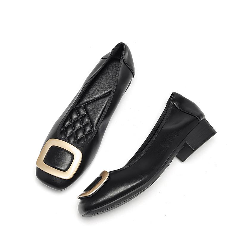 Weiches Leder Weicher Boden Flacher Boden Flacher Ausschnitt Metall Quadratische Schnalle Arbeit Arbeitsschuhe Vielseitig Und Bequem Damen Einzelne Schuhe