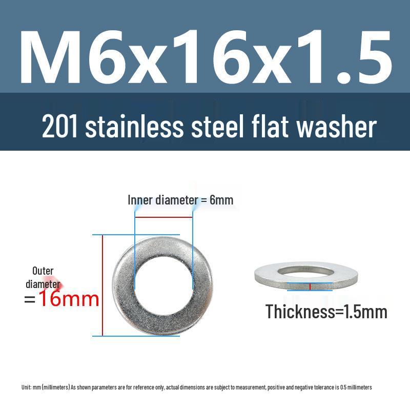 Yigu Yigu 201 Stainless Steel Flat Washer, Enlarged and Thickened Round Metal Screw Washer