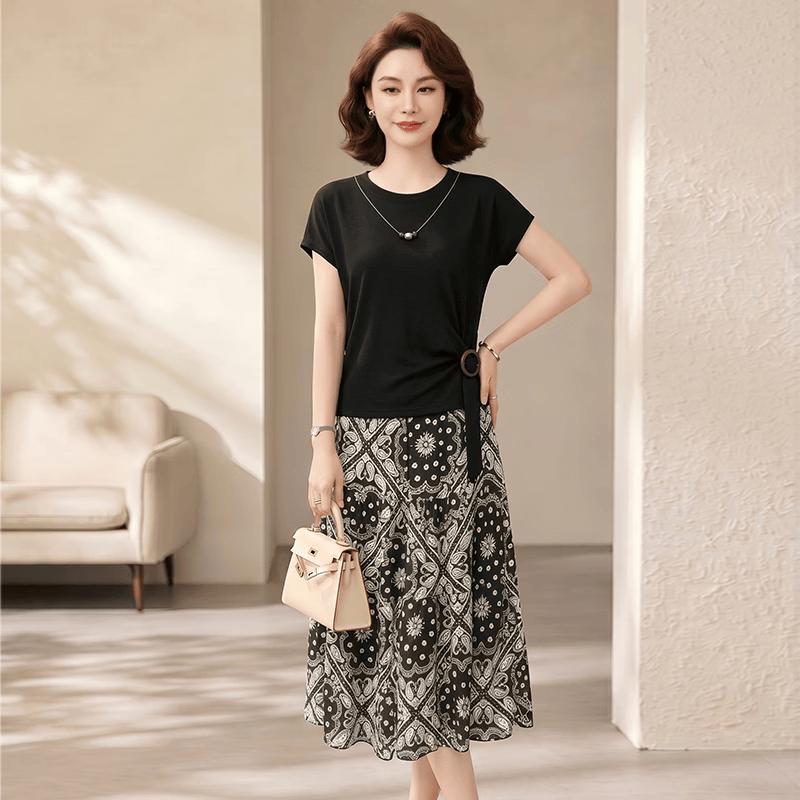 Women s Ethnic Print Loose Summer Two-Piece Set XL чёрный