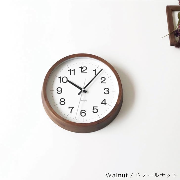 KATOMOKU Muku Clock 16 Walnut km-113WARC Wall Clock with Continuous Second Hand, 30.6cm Diameter (Radio-Controlled Clock)