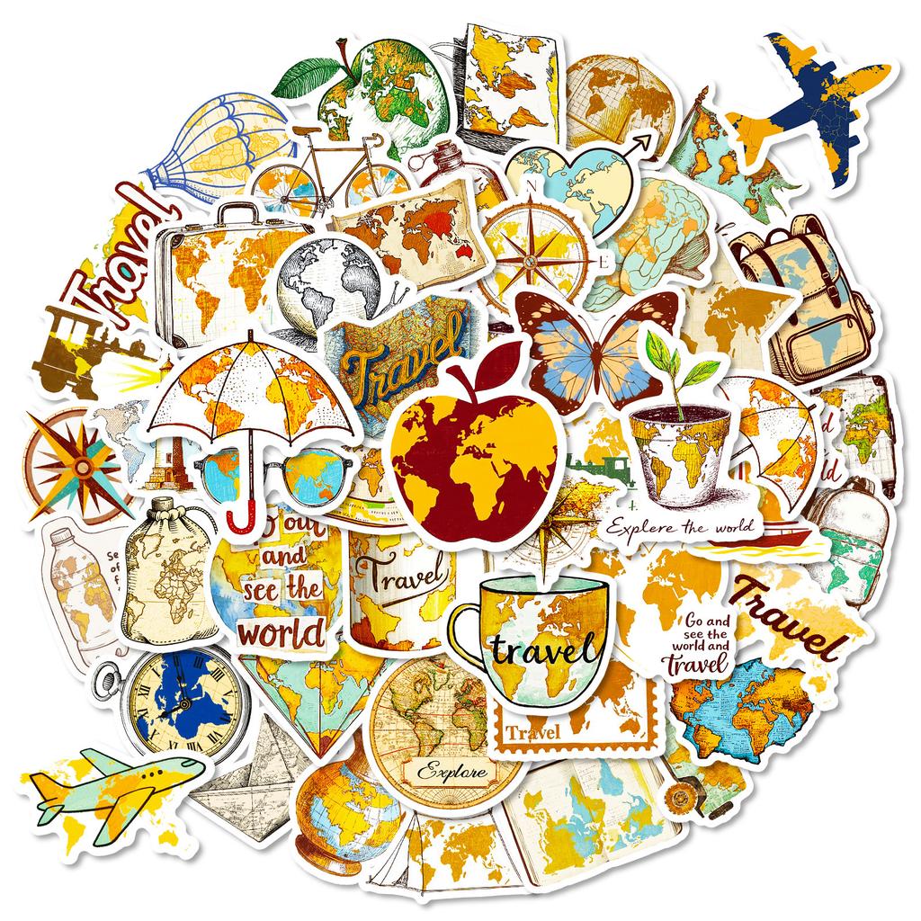10 30 50Pcs Cartoons Travel Maps Stickers Kids Classic Toy Skateboard Creative Accounts Laptop Luggage Decal Graffiti Sticker